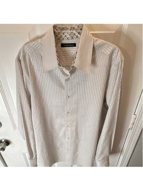Fumagalli Men's Regular silver Striped Cotton Blend Dress Shirt XL Button Front